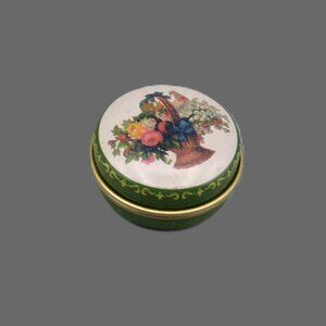 Vintage French Metal Round Floral Pill Trinket Box